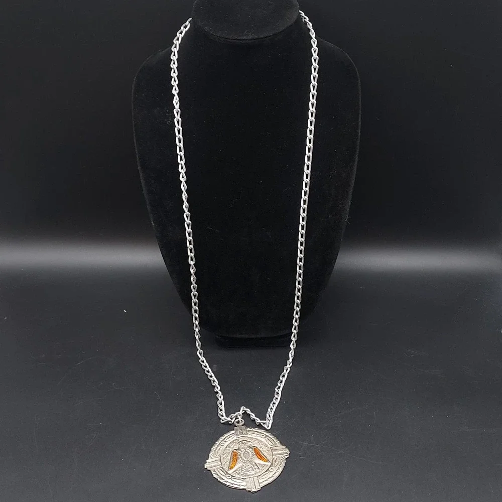 Heavy‎ Silver Tone Tribal Eagle Bird Pendant Necklace Copper Tone Wings